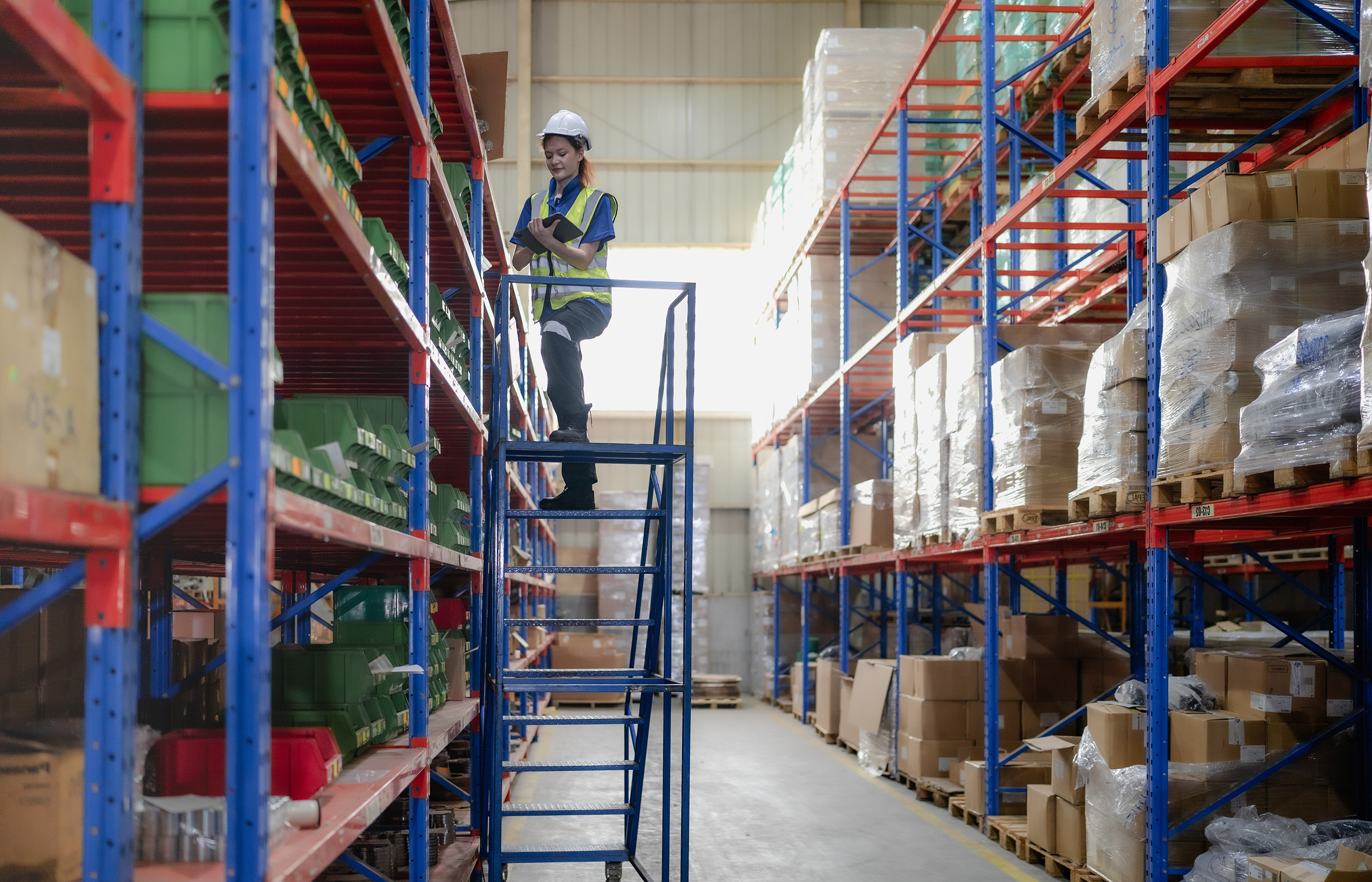 Warehouse Worker on Ladder