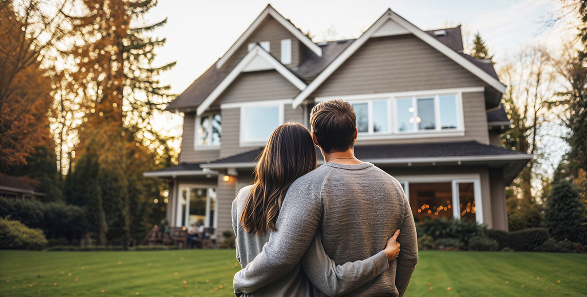 Young Couple in Front of Home